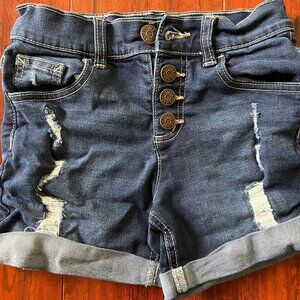 Justice Girl's Size 10 Button Fly High Rise Distressed Shorts Denim